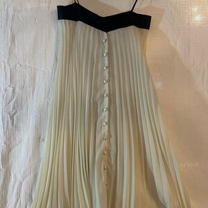 Strapless Cream Pleated Dress with Black Trim